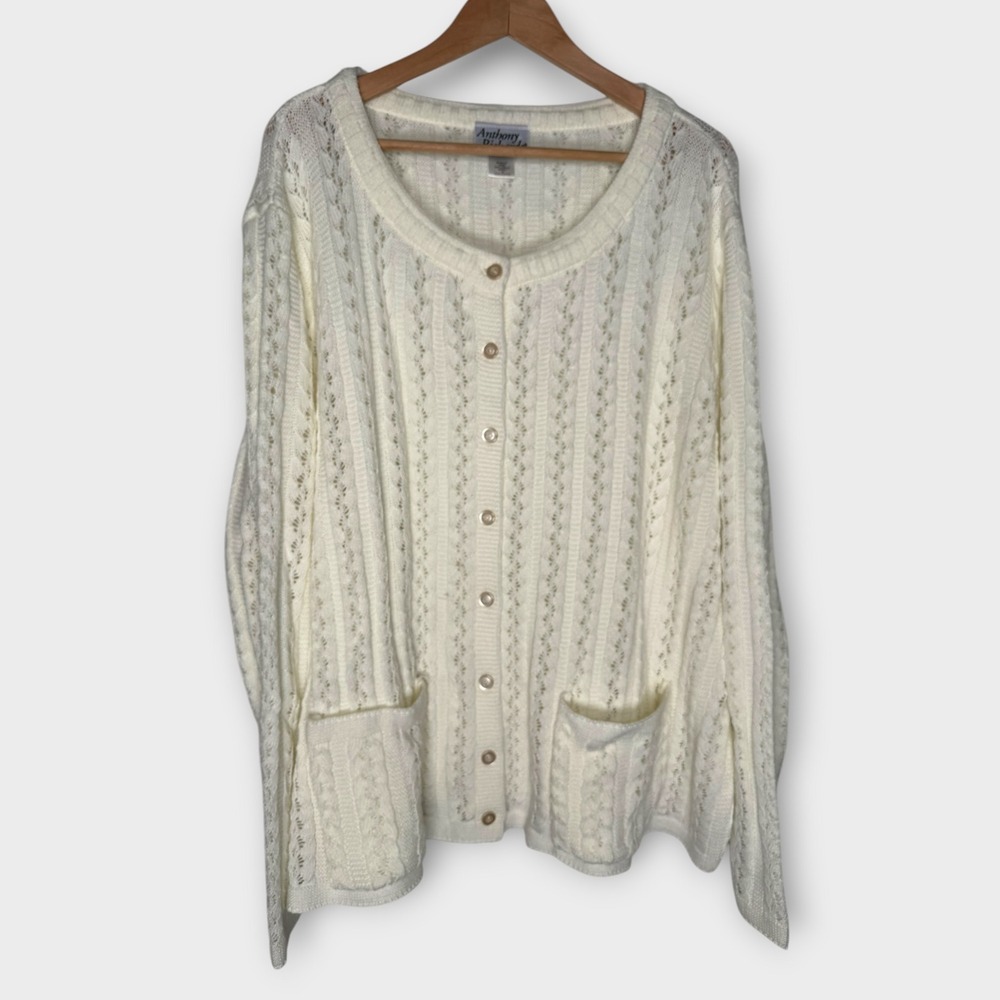 Anthony Richards Cottagecore Cream Cardigan Sweater Open Knit Crochet Size 4X